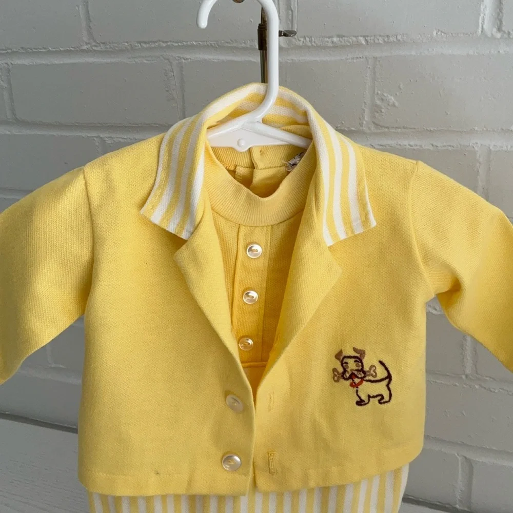 Baby Boys Classic Vintage Two-Piece Yellow Summer Romper Outfit Size 6 Months
